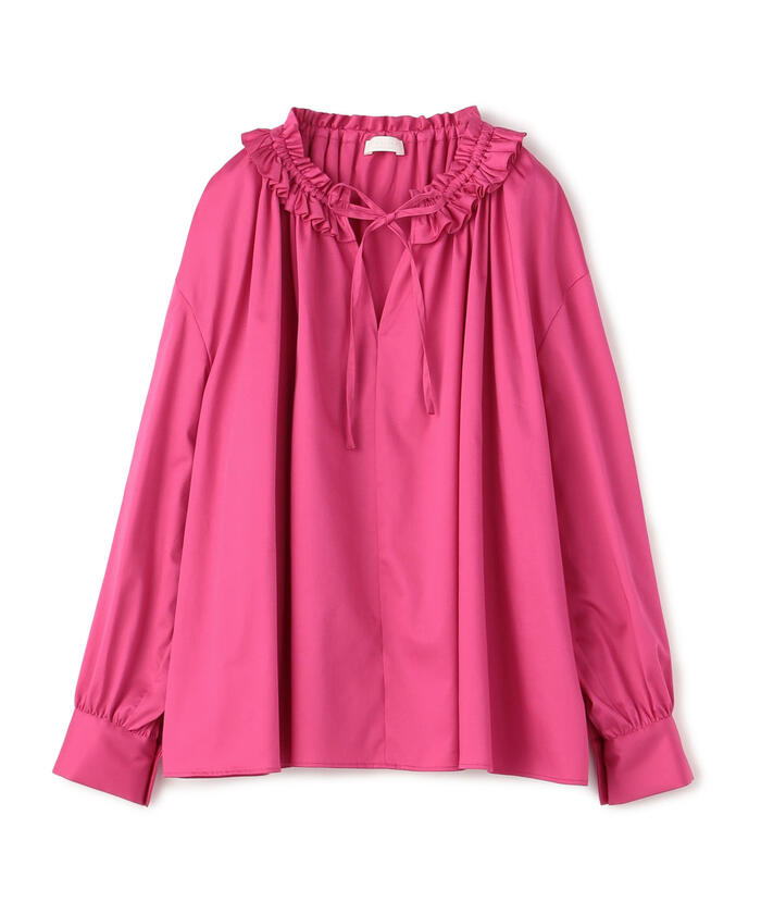 セール 40%OFF】ハイカウントサテン フリルネックブラウス