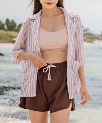 Lace Ladies/レースレディース Lace Ladies ハイウエストショーツビキニ ストライプシャツ ショートパンツ 4点セット水着【返品不可商品】/504835148