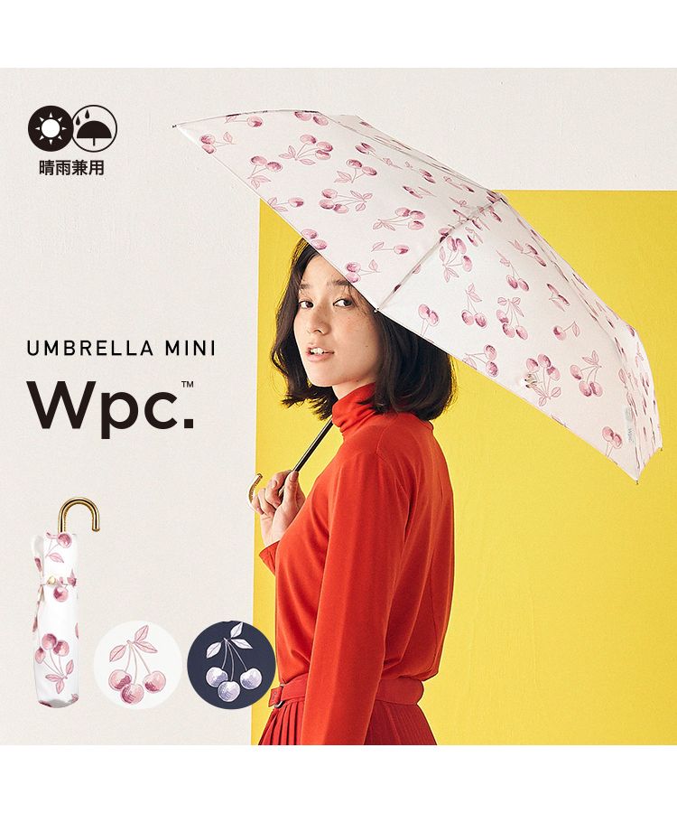 Wpc.公式】雨傘 ガーリーチェリー ミニ 50cm 継続はっ水 晴雨