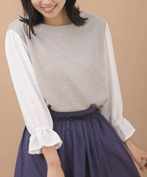 ジャガード切替キャンディ袖カットプルオーバー(504815503) アールピーエス(rps) d fashion 半袖ニット セーター 薄手 レース ワンサイズ