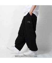 1111clothing/バルーンパンツ メンズ ワイドパンツ レディース パンツ 太い 綿100% カツラギ ボトムス デニム ボトム ワンポイント 刺繍 白 黒 緑 インディゴ 牛柄/504846505