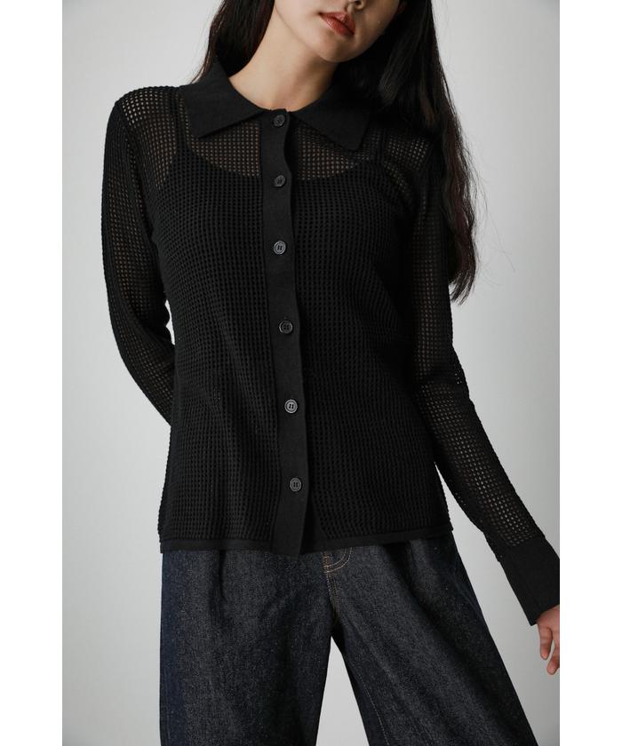 ブラックバイマウジーmesh Knit Shirtメッシュニットシャツニットポロ