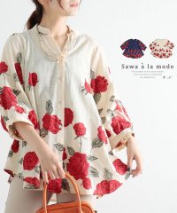 Sawa a la mode/薔薇刺繍のコットンシャツブラウス/504855140