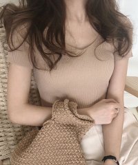 Jasmine Grandiflorum/ジャスミングランディフローラム Jasmine Grandiflorum 【Jasmine】シンプル無地Vネック半袖ニットトップス/504858018