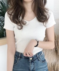 Jasmine Grandiflorum/ジャスミングランディフローラム Jasmine Grandiflorum 【Jasmine】シンプル無地Vネック半袖ニットトップス/504858018