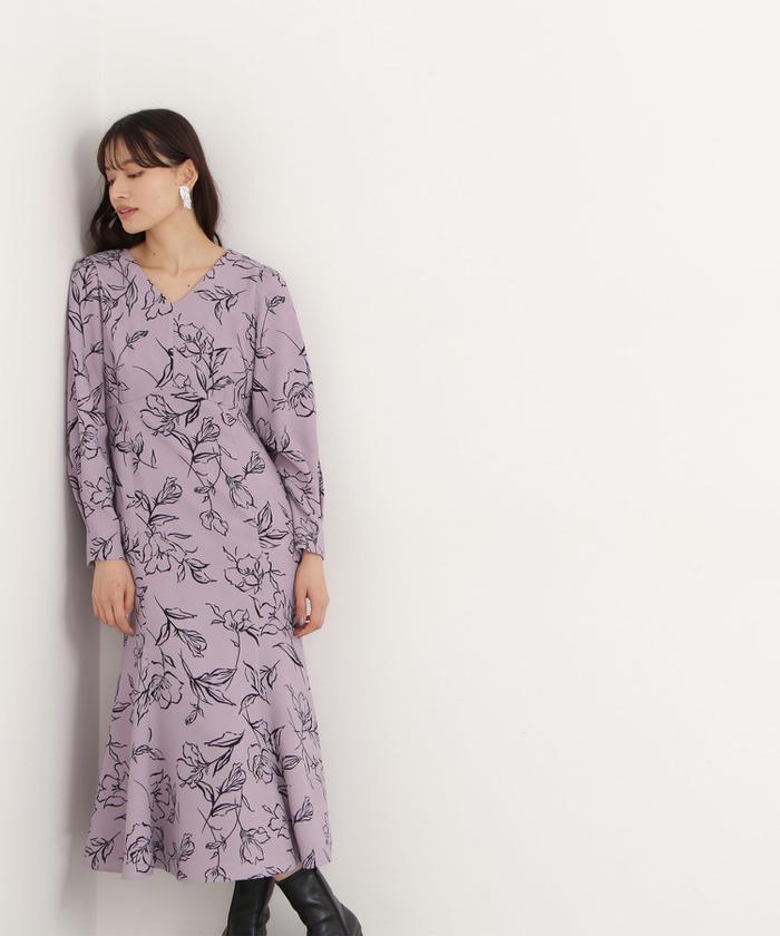 セール 60%OFF】ラインフラワープリントワンピース(504861819