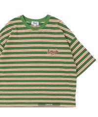 1111clothing/オーバーサイズ tシャツ メンズ ボーダーtシャツ レディース ビッグtシャツ 綿100% ビッグシルエット ボーダー 半袖 ビッグt ワンポイント 刺繍 緑 /504864999