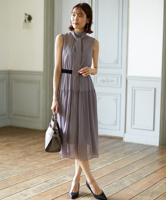 ANAYI シフォンドット ティアードワンピース 36
