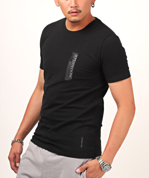 セール】ZIPポケット風デザインバックプリントTシャツ/Tシャツ メンズ 