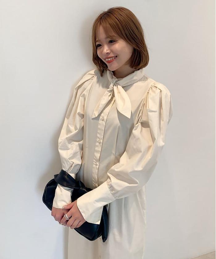 セール】ボウタイ付き2Wayウエストシェイプシャツワンピース セール】ボウタイ付き2Wayウエストシェイプシャツワンピース