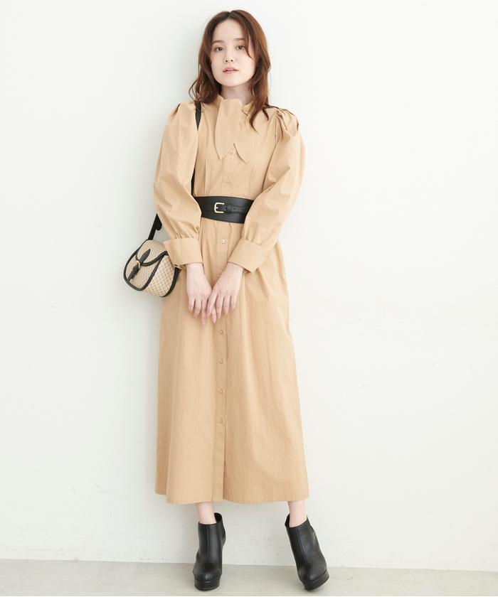 セール】ボウタイ付き2Wayウエストシェイプシャツワンピース セール】ボウタイ付き2Wayウエストシェイプシャツワンピース