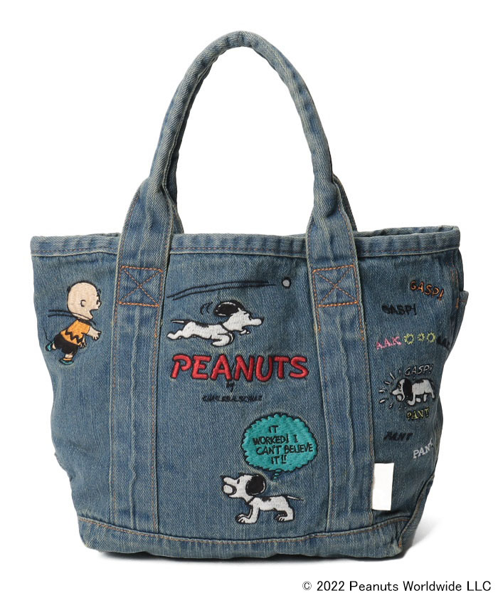 SNOOPY スヌーピー 刺繍 小さめ トートバッグ IP デリ デニム