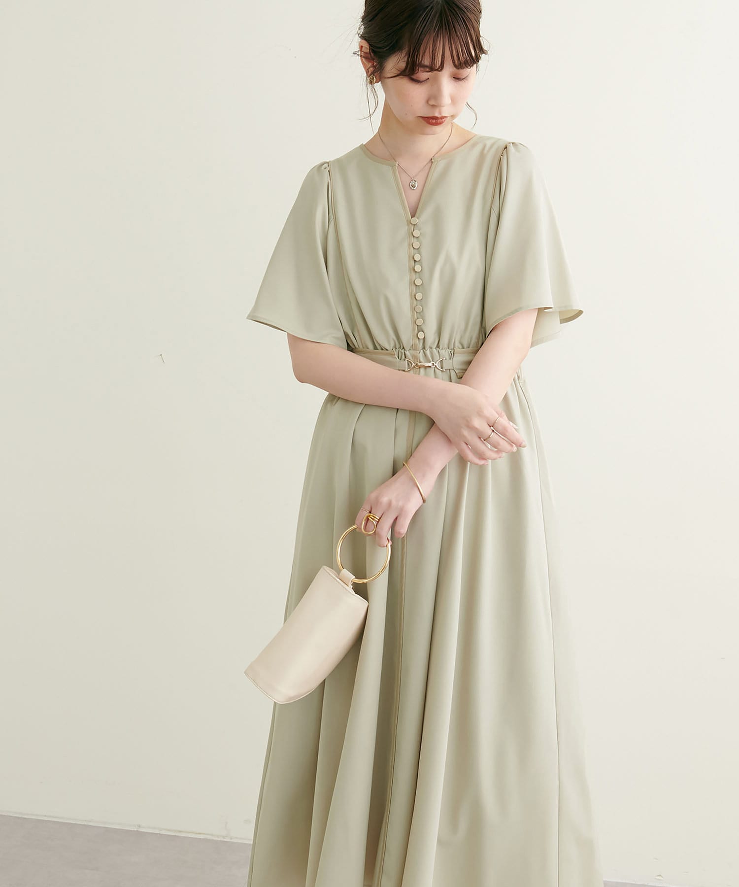 NICECLAP　ナイスクラップ　 フレアスリーブワンピース ナイスクラップ NICE CLAUP 【natural couture】釦開きフレア