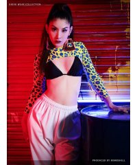 bombshell/ボムシェル bombshell クラブダンサービキニ ダンス衣装 レオパード バイカラー ビキニ衣装 セクシー ビキニコスチューム 長袖トップス 紐デザイン ヒ/504915322