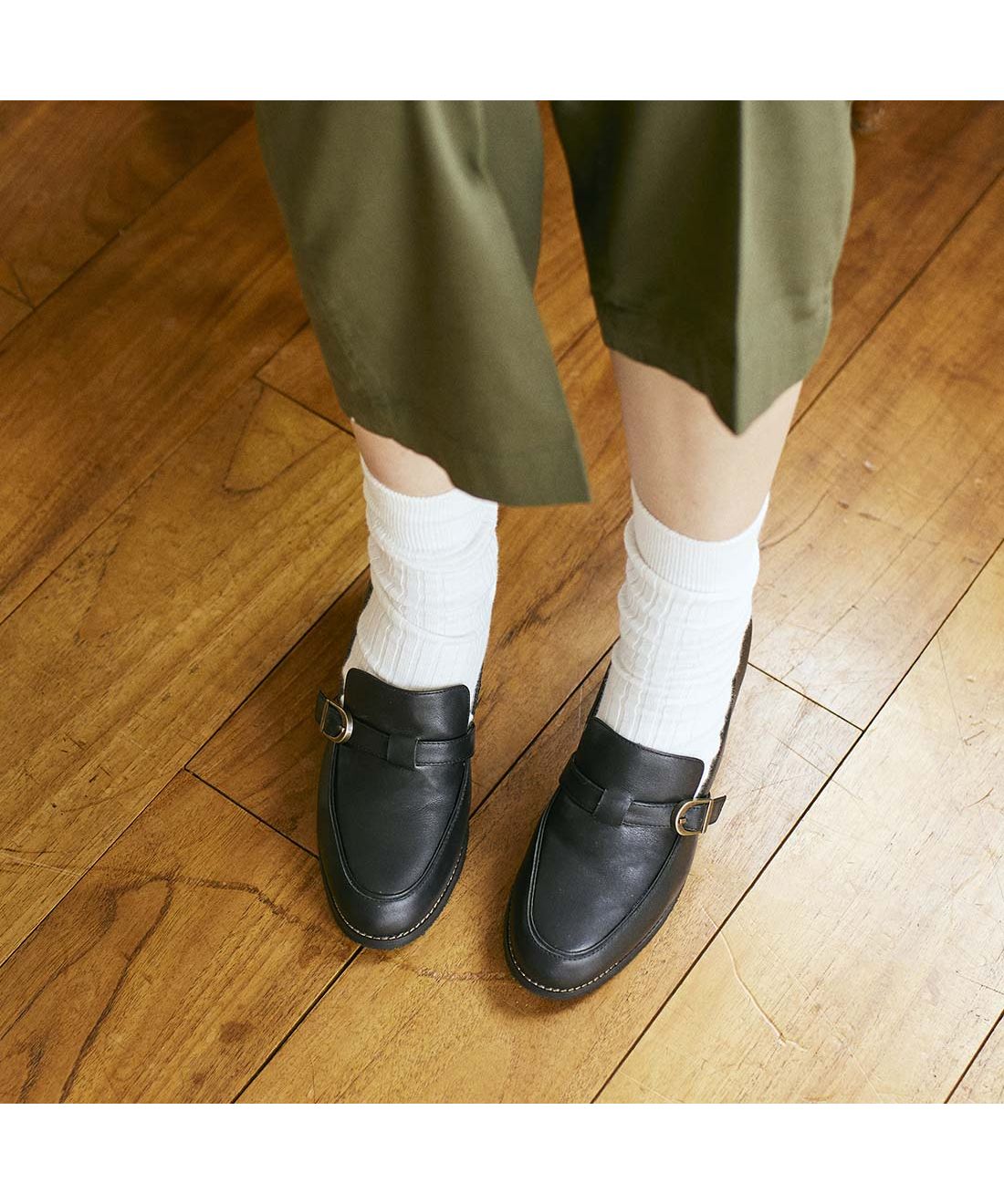 クーポン】【セール 31%OFF】ベルトデザインヒールローファー