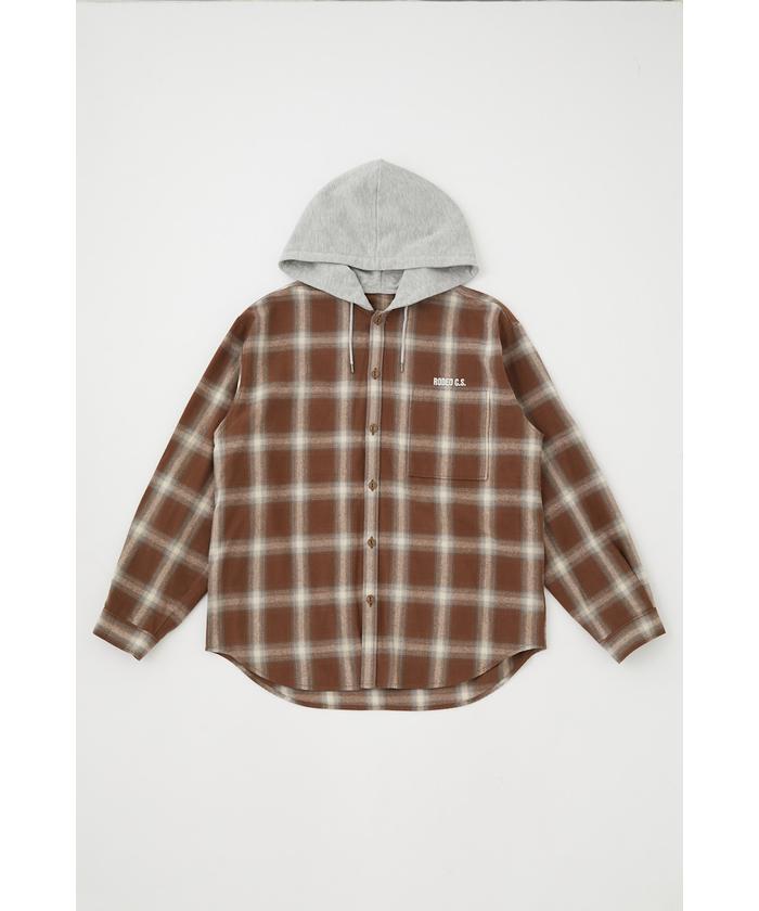 セール 50%OFF】フード付きオンブレーチェックシャツ(504927448