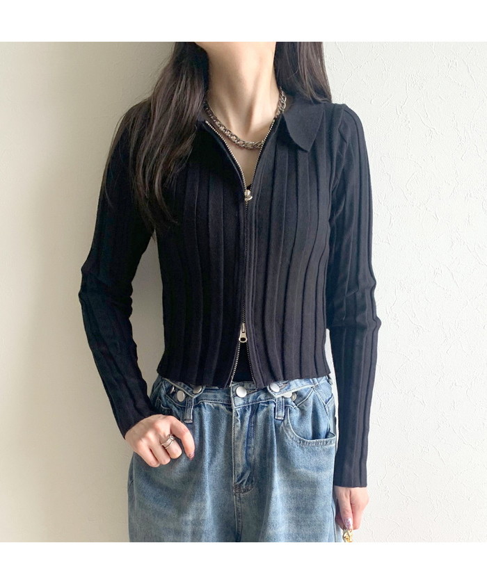 ノンヘッジ non－hedge ダブルZIP襟付きニットトップス