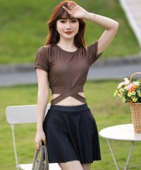 TeddyShop/テディショップ Teddyshop レディース水着 ボーダー柄バックリボンビキニ 上下2点セット【返品不可商品】/504812757