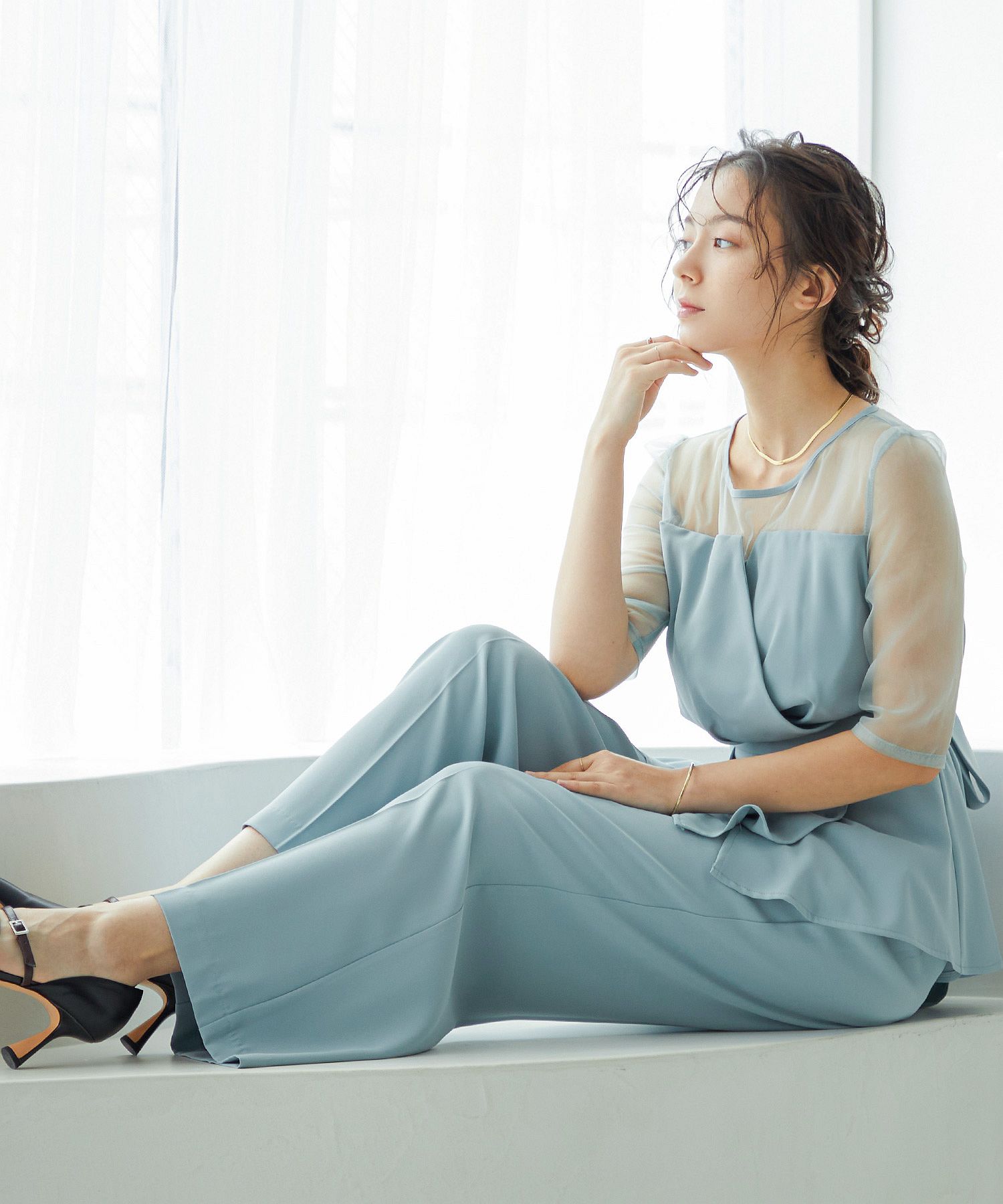 クーポン】ニアナ niana 袖オーガンジービスチェ風セットアップ クーポン】ニアナ niana 袖オーガンジービスチェ風セットアップ