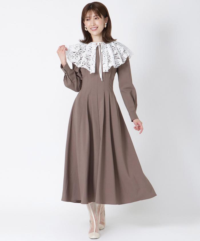 【新品・美品】レース付きケープワンピース チェック柄 セール】ケープカラー チェック柄 ドッキング ロング ワンピース