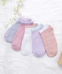 Lace Ladies/【5足セット】 靴下 くるぶし スニーカーソックス パステルカラー 5足セット リブ ケーブル バイカラー レディース くつ下 くつした シンプル ナチュラル /504952035