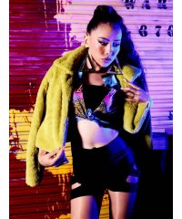 bombshell/ボムシェル bombshell アウター ファージャケット 襟付き フェイクファー エコファージャケット 長袖 ふわふわ ネオンカラー ブルゾン ショート丈 ガ/504954394