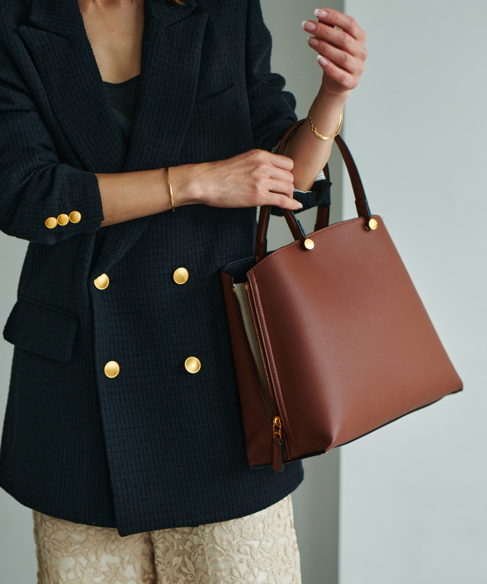 【E'POR】Y BAG Medium （サイドジップトートバッグ）ベージュ系 E'POR（エポール）の「【E'POR】Y BAG Medium （サイドジップ