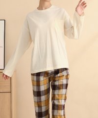 TeddyShop/テディショップ Teddyshop レディース 長袖バイカラートップス+オーバーチェックパンツ セットアップルームウェア上下2点セット/504537082