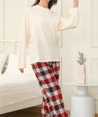 TeddyShop/テディショップ Teddyshop レディース 長袖バイカラートップス+オーバーチェックパンツ セットアップルームウェア上下2点セット/504537082