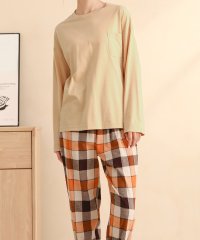 TeddyShop/テディショップ Teddyshop レディース 長袖バイカラートップス+オーバーチェックパンツ セットアップルームウェア上下2点セット/504537082