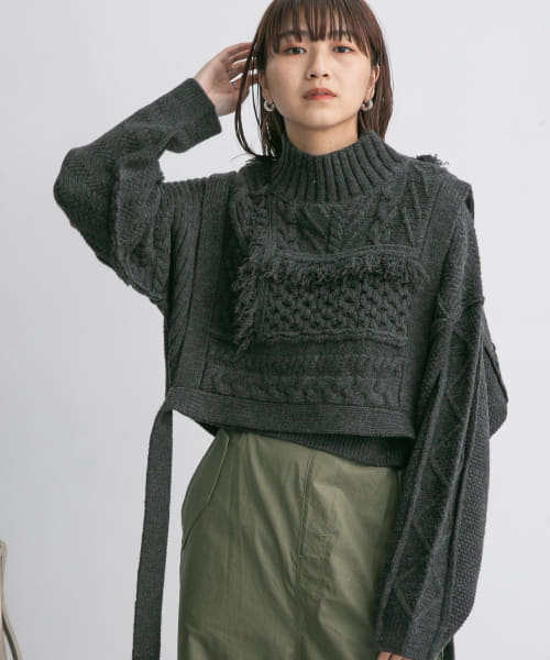 クーポン】【セール 30%OFF】ケーブルパッチワークショート