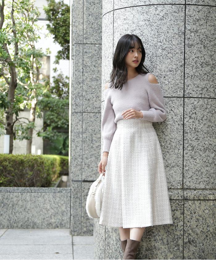 Drawer コットンツイードフリンジスカート ホワイト 36 花柄シフォンティアードロング／スカート｜INGNI(イング) 公式