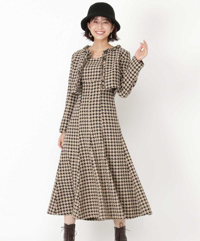 セール 30%OFF】千鳥柄ツイードジャケット+ワンピース セール 30%OFF】千鳥柄ツイードジャケット+ワンピース