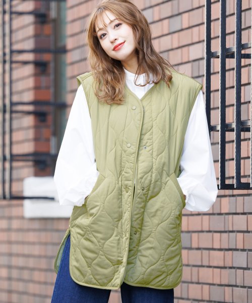 セール 中綿ベスト レディース ウェーブキルト アウター ノースリーブ ジレ ミリアンデニ Mili An Deni D Fashion