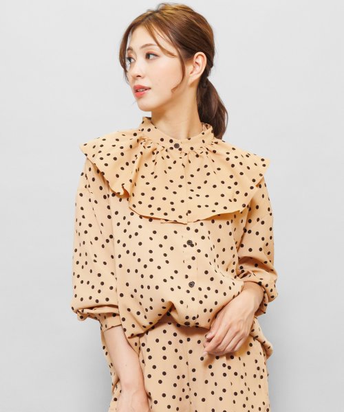ドットシャツ レディース トップス ブラウス 水玉柄 取り外し襟 長袖 ミリアンデニ Mili An Deni D Fashion