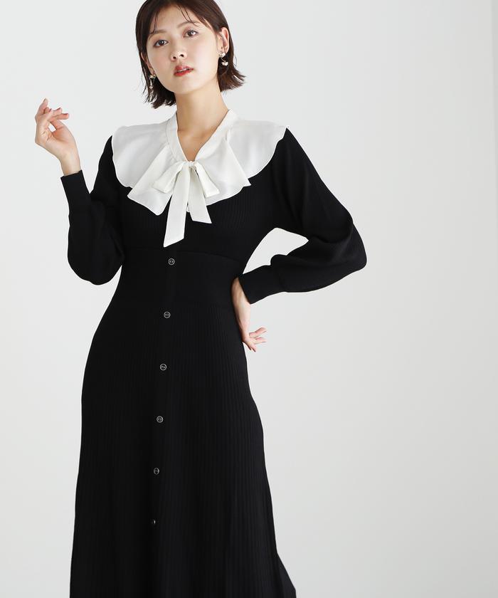 ラッフルカラー付きニットワンピース(504986682) | ジル バイ ラッフルカラー付きニットワンピース(504986682) | ジル バイ