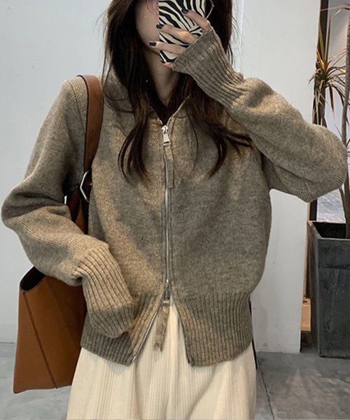 セール46%OFF】ダブルジップニットパーカー レディース トップス 長袖 秋服 冬服 フード 無地 ショート丈 10代 20代 30代  韓国ファッション 韓国 ストリート(504987469) | アミュレット(Amulet) - d fashion