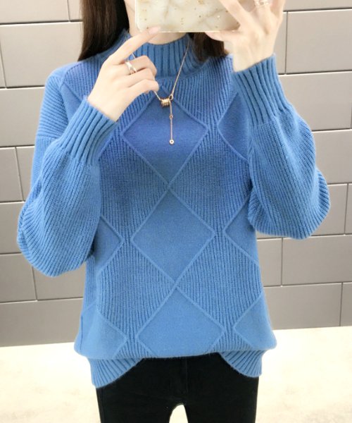セール ボトルネックニットトップス レディース 長袖 秋服 冬服 10代 代 30代 韓国ファッション 韓国 アクセント 編み柄 カジュアル アミュレット Amulet D Fashion