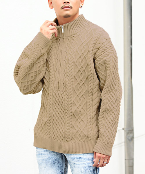 ラグスタイル LUXSTYLE 5Gアラン編みハーフZIPニット/ニット