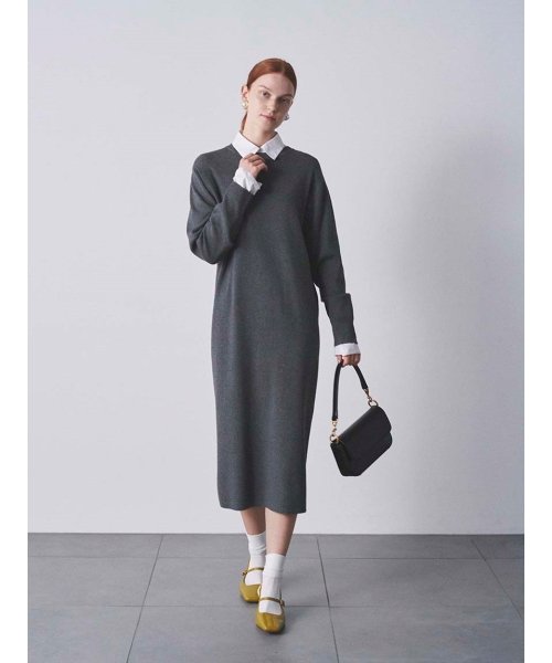 シャツレイヤードニットロングワンピース ミラオーウェン Mila Owen D Fashion