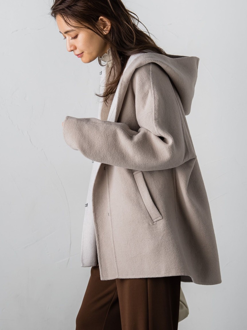 メイソングレイ 【新品・タグ付き】ダブルフェイス　ミドル丈　フーディ　コート セール】メイソングレイ MAYSON GREY ダブルフェイスフーディ