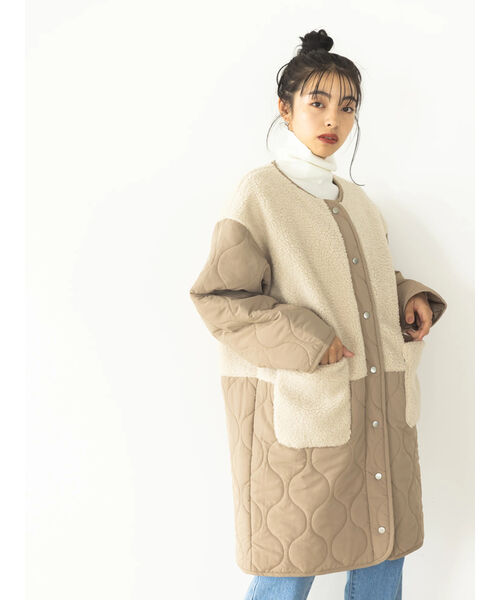 セール 30%OFF】ボア切り替えキルティングコート(505005429 セール 30%OFF】ボア切り替えキルティングコート(505005429