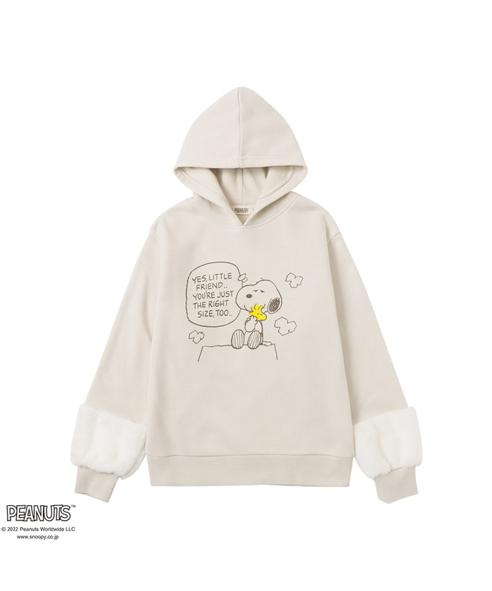 PEANUTS SNOOPY 袖ファー切替プルオーバーパーカー