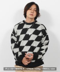 1111clothing/モヘア ニット メンズ  セーター レディース オーバーサイズ クルーネックニット ビッグシルエット トップス 長袖 暖かい 軽い 総柄 チェック ゼブラ アー/505008603