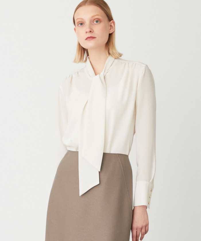 BEIGE STOW ボウタイブラウス とろみ ベージュ　サイズ4 BEIGE,｜【WEB限定・洗える】STOW / ボウタイブラウス | Rakuten