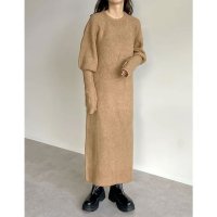 Re:EDIT/リエディ Re:EDIT [新色追加][低身長サイズ有]指穴ボリュームスリーブ畦編みリブニットワンピース/505016107
