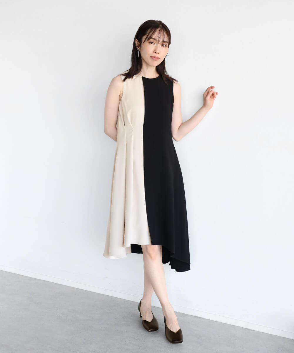 LASUD ラッシュド Aga プリーツ×レース ワンピース