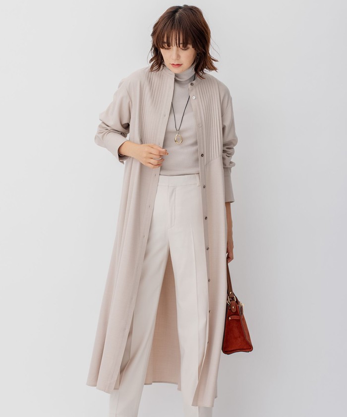 美品✨23区 CLASSY ウールストレッチツイル ピンタック ワンピース CLASSY.コラボ/洗える】ウールストレッチツイル ピンタック