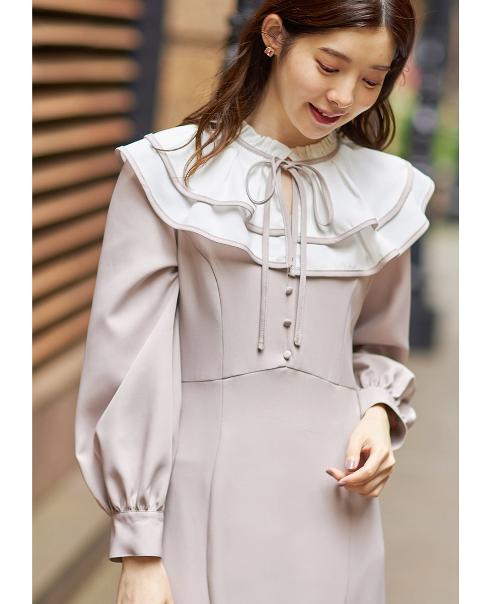 ケープ付き コート ワンピース 2way フリル リボン Aライン 韓国 セール】トッコクローゼット tocco closet 2WAYリボン×フリル