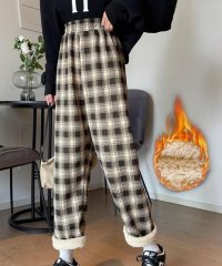 shoppinggo/ショッピングゴー shoppinggo 裏起毛パンツ チェック柄パンツ ワイドパンツ レディース ストレート ウエストゴム パンツ ズボン ゆったり リラックス/505050692